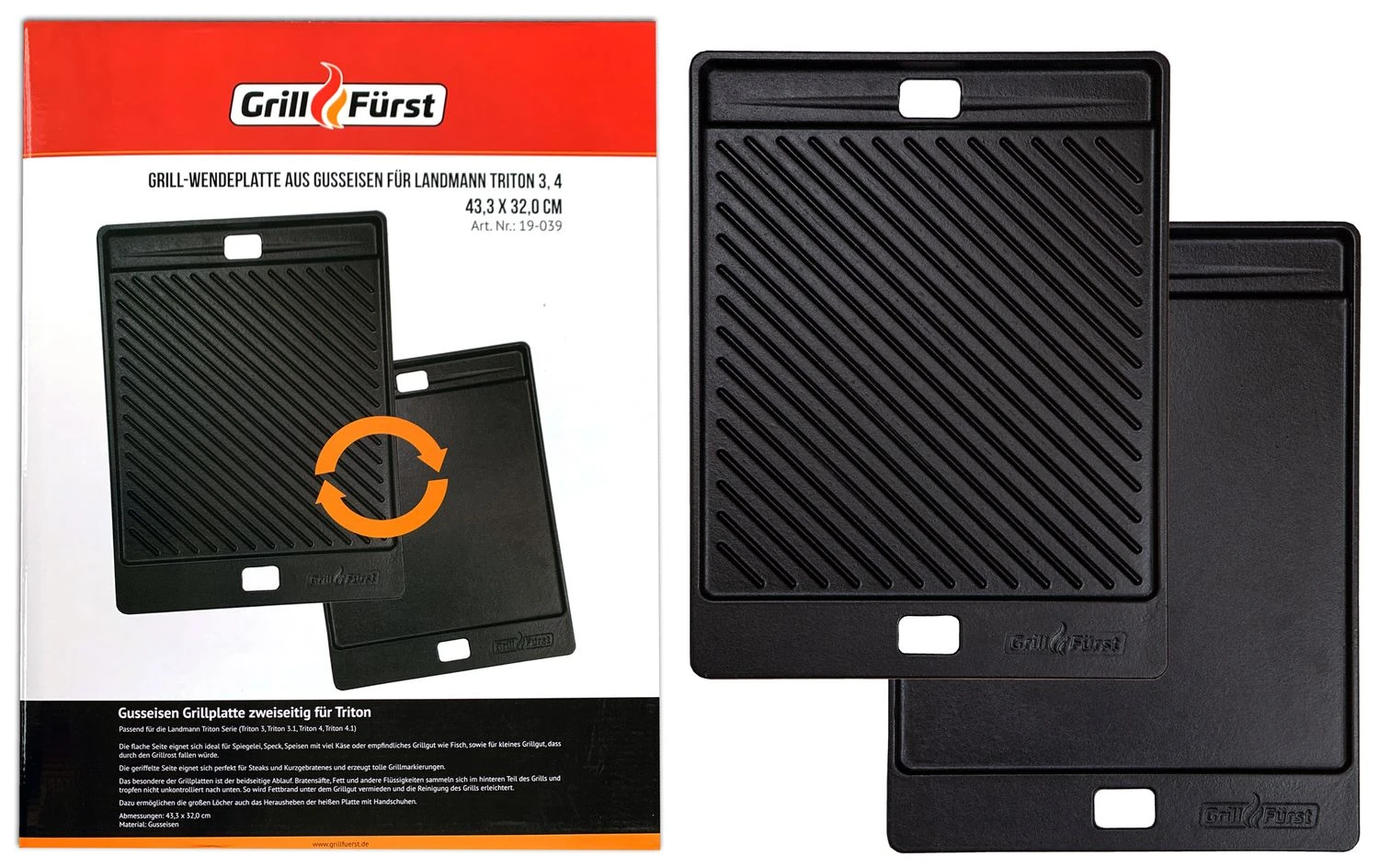 Grillfürst Grillplatte Gusseisen Für Baron / Crown / Triton 3 / Triton 4 / 43,3 X 32 Cm 1 Grillfürst Grillplatte Gusseisen Für Baron / Crown / Triton 3 / Triton 4 / 43,3 X 32 Cm