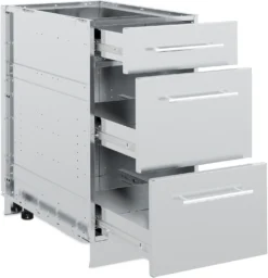 Broil King Outdoor Küche Komplettset Mit Imperial S570 PRO Built In Gasgrill Mit Drehspieß, Gasflaschenschrank Und 3er Schubladenschrank -Grill Welt Geschäft 802500 Broil King Outdoor Kueche Schrank 3 Schubladen offen 1