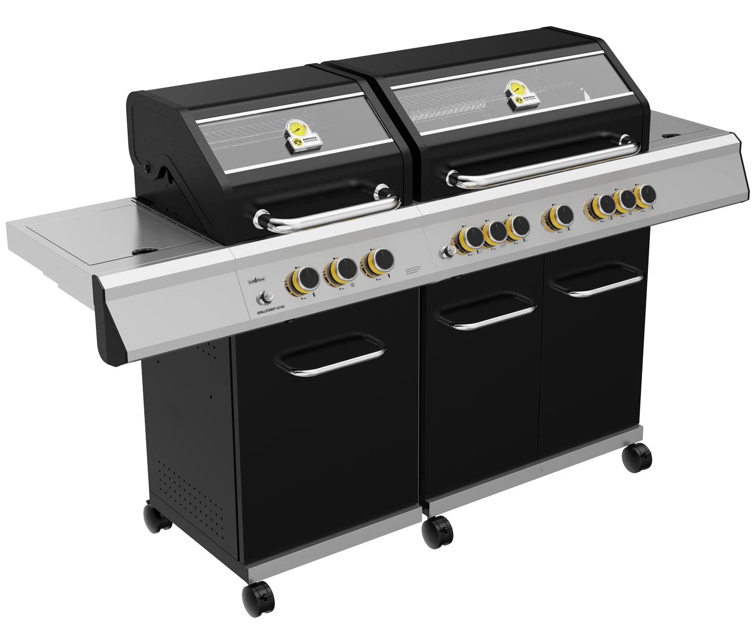 Grillfürst G750E Borussia Dortmund Edition 7-Brenner Doppelkammer - Gasgrill Mit Hochtemperaturbrenner, Seitenkocher, Heckbrenner Und Edelstahl Rosten 2 Grillfürst G750E Borussia Dortmund Edition 7-Brenner Doppelkammer - Gasgrill Mit Hochtemperaturbrenner, Seitenkocher, Heckbrenner Und Edelstahl Rosten - Image 2
