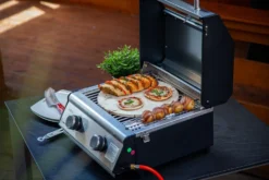 Grillfürst G201E 2-Brenner Gasgrill Portabel V2 - Campinggrill / Balkongrill 50mbar - Inkl. Untergestell -Grill Welt Geschäft Grillfuerst Camping Gasgrill G201 Pizzastein 1
