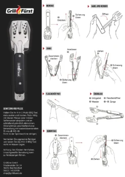 Grillfürst BBQ - Multitool - 4in1 Grillbesteck - Grillgadget -Grill Welt Geschäft Grillfuerst Multi BBQ Tool Anleitung Montage zusammenklappen