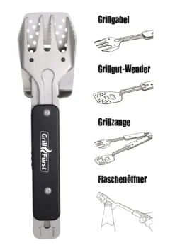 Grillfürst BBQ - Multitool - 4in1 Grillbesteck - Grillgadget -Grill Welt Geschäft Grillfuerst Multi BBQ Tool Grillzange klappbar