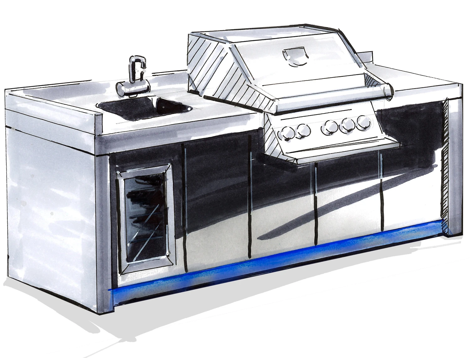 Grillfürst Outdoor Küche Aus 3-tlg. Gegossenem Beton Und HPL (300 Cm X 70 Cm) - Mit Einbaugrill, Spüle, Kühlschrank Und LED Beleuchtung 1 Grillfürst Outdoor Küche Aus 3-tlg. Gegossenem Beton Und HPL (300 Cm X 70 Cm) - Mit Einbaugrill, Spüle, Kühlschrank Und LED Beleuchtung