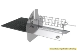 Outdoorchef Dualchef S 425 G Edelstahl Gasgrill Mit Seitenkocher + Blazing Zone Infrarotbrenner + DGS Gusseisen Grillrost 2 Stk. + DGS Gemüse Grillrost 2 Stk. -Grill Welt Geschäft Outdoorchef Dualchef Heat Diffuser Drehspiess 1