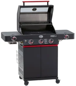 Rösle Videro G3-S VARIO+ Schwarz Gasgrill - FC Bayern Edition - Inkl. FC Bayern Abdeckhaube, Barbecue Grillzange Und Burgerpresse -Grill Welt Geschäft Roesle Videro G3 S FC Bayern Deckel offen