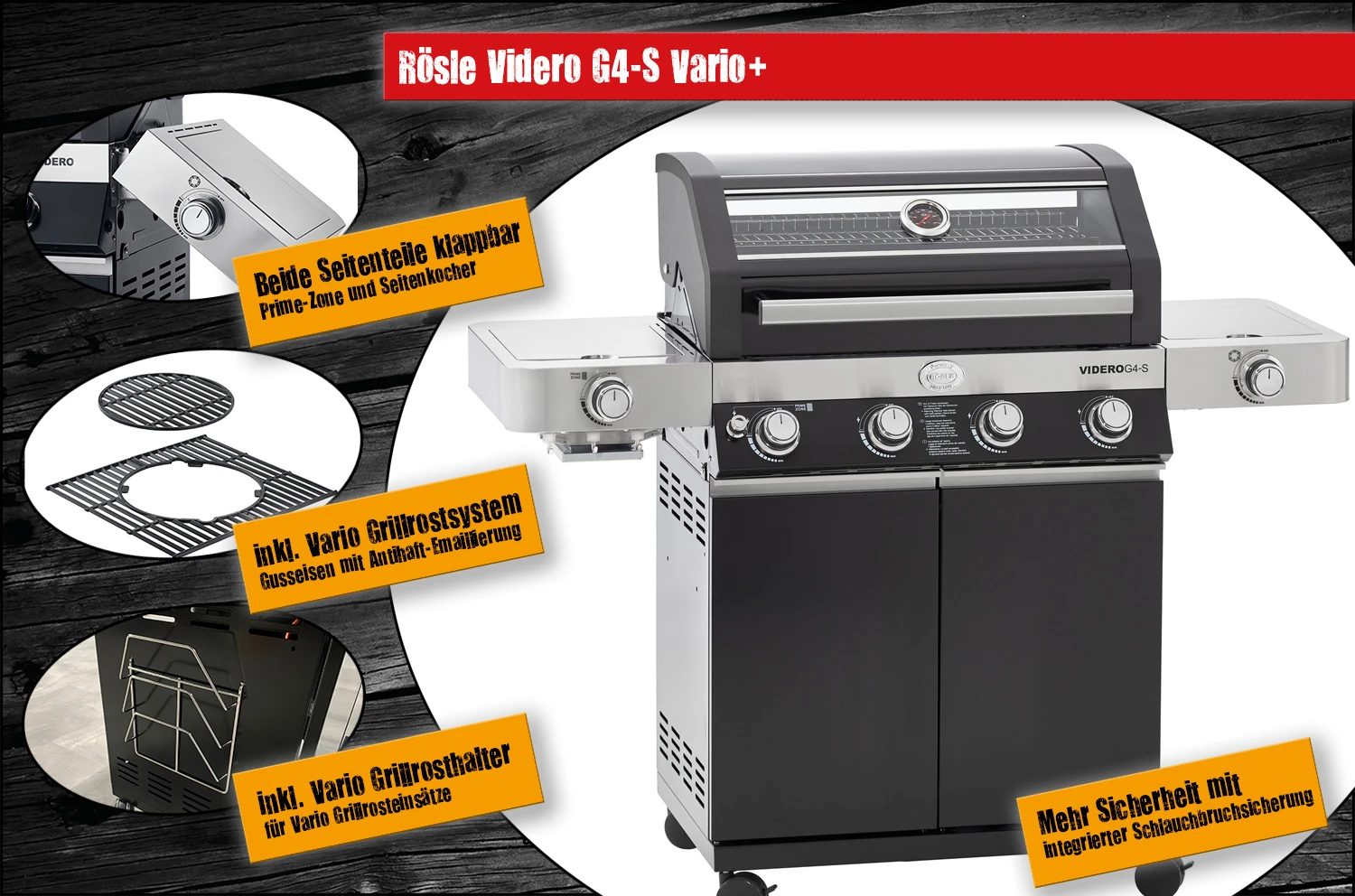 Rösle Gasgrill Videro G4-S VARIO+ Schwarz - Modell 2023 - X-DEAL Inkl. Abdeckhaube, Grillplatte Und Drehspieß 5 Rösle Gasgrill Videro G4-S VARIO+ Schwarz - Modell 2023 - X-DEAL Inkl. Abdeckhaube, Grillplatte Und Drehspieß - Image 5