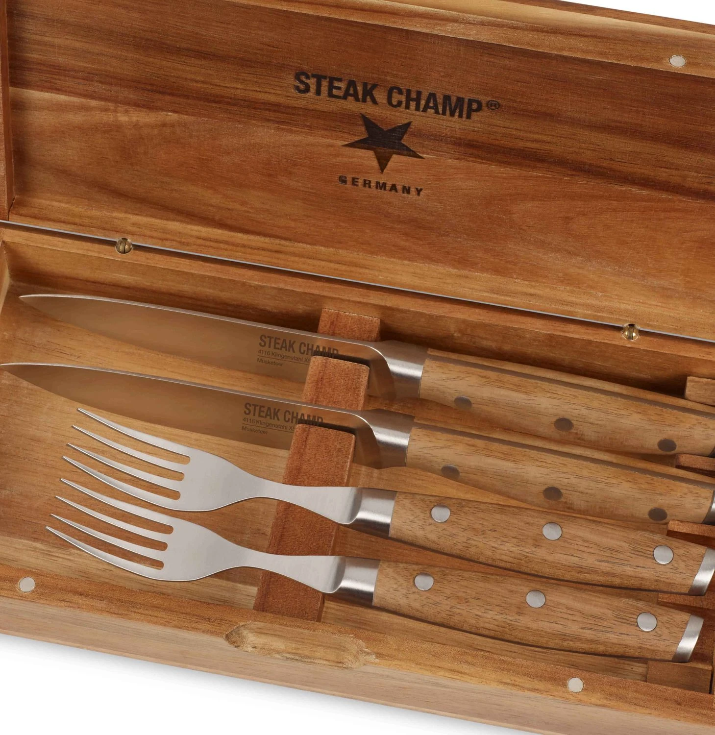 Steak Champ Gourmet Steakbesteck Set: 2 Steakmesser Und 2 Gabeln 4 Steak Champ Gourmet Steakbesteck Set: 2 Steakmesser Und 2 Gabeln - Image 4